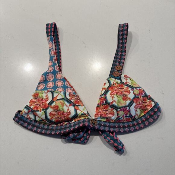 Maaji Size Small Triangle Bikini Top Colorful Floral Print Swim Artsy Tie Back - Picture 1 of 9